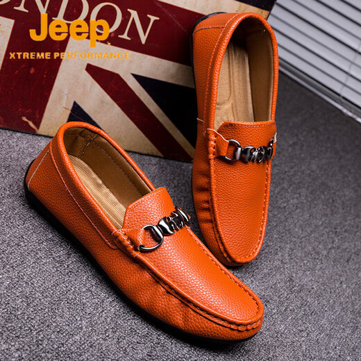 Jeep (JEEP) summer and summer new men's beanie shoes Korean version lazy shoes low top driving leather shoes soft surface soft sole trendy men's casual shoes black 9216/high-end wear-resistant and non-stinky feet 39