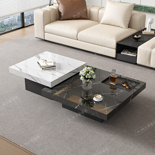 Pupan Italien minimaliste rock rock table basse Luxury Luxury Modern Simple salon marbre Petit appartement carré haut et basse combinaison 80 * 80 * 45 petite table basse +12 0 * 120 * 3519 Décoration entière