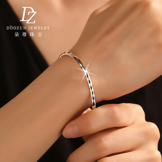 Duozun platinum bracelet for women pt950 platinum platinum bracelet for women, round sparkling rhombus mirror bracelet, Chinese Valentine's Day gift for girlfriend, inner diameter 52mm, weight 9-10g, thickness about 3mm