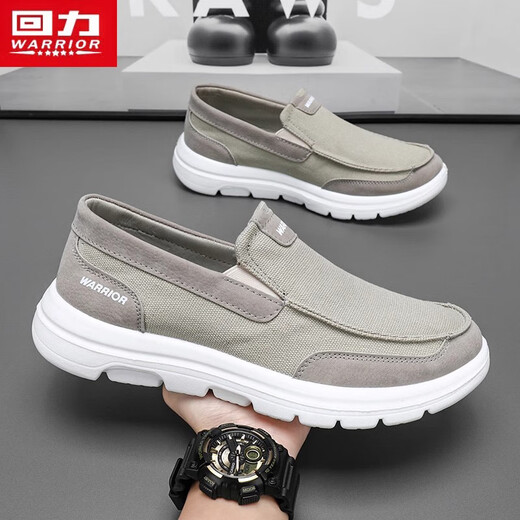 Huili Pedal Herrenschuhe 2025 Sommer Casual Sports Schuhe bequem faul alte Peking -Stoffschuhe hellgrau 42