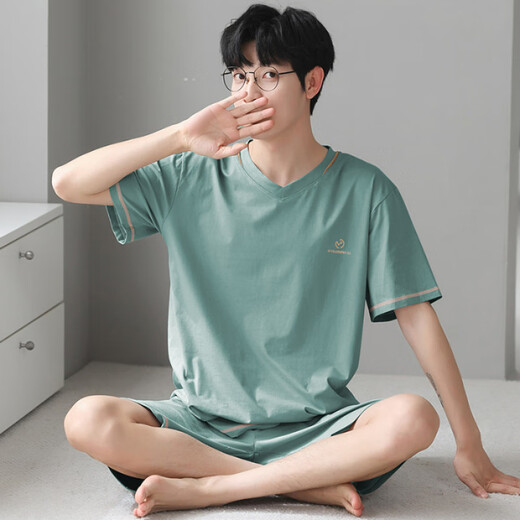 
Yalu pajamas men's summer short-sleeved summer style modal thin style teenagers can wear summer men's home clothing suit QDM3519# L