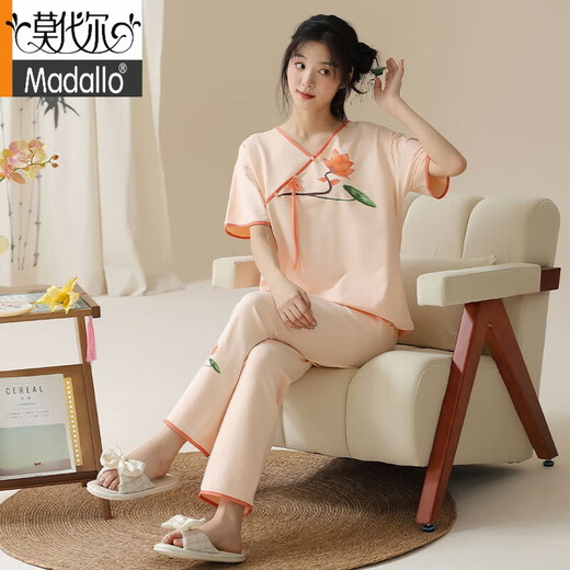 莫代尔新中式睡衣女夏季新款新疆棉短袖长裤薄款可外穿家居服睡衣女士套 9905 M 建议80到100斤