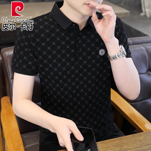 Pier Cardin Lapa Camiseta de manga corta para hombres 2025 NUEVA Camisa de seda de hielo de hielo de verano de verano Polo de alta gama Top 9902B Negro 2xl 140-155Jin [Jin equivale a 0.5 kg]