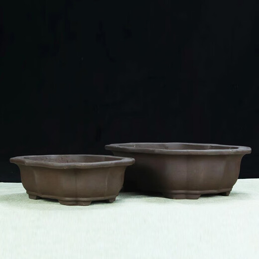 Yixing purple clay flower pot classical ceramic pot succulent pot flower old pile tree planting four square bonsai pot orange red 848 small purple clay