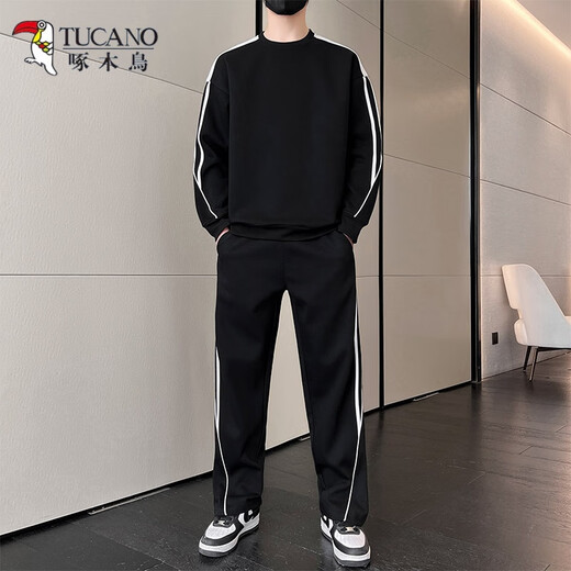 啄木鸟（TUCANO）休闲运动套装春秋季新款美式潮牌卫衣时尚T恤百搭运动长裤两件套 SK-9230白灰 M