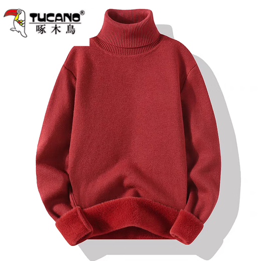 Woodpecker bottoming turtleneck sweater men's bottoming sweater autumn and winter inner sweater plus velvet and thickened white one-piece velvet sweater 10301/7003 white plus velvet and thickened L