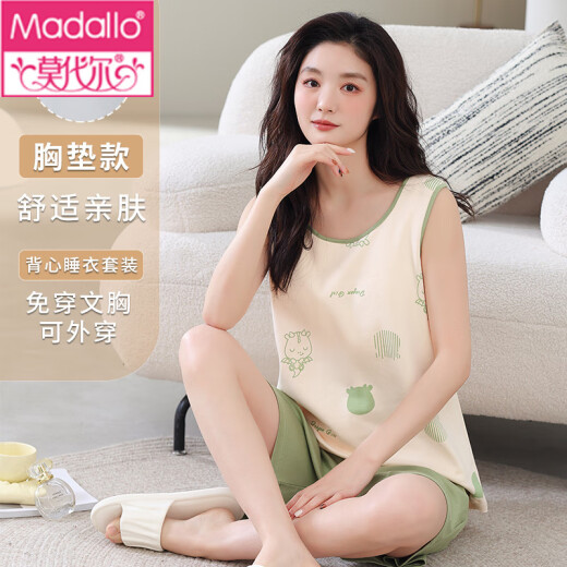莫代尔女士睡衣女夏季舒适柔软亲肤透气显瘦带胸垫无袖背心家居服套装女 SG9853 舒适亲肤 M 80-100