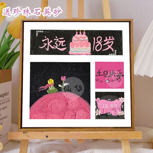 生日礼物女装饰画永远18快乐石英砂肌理diy立体数字油填色填充手 肌理XH9721 60*60cm实木内框+ 0cm*0cm