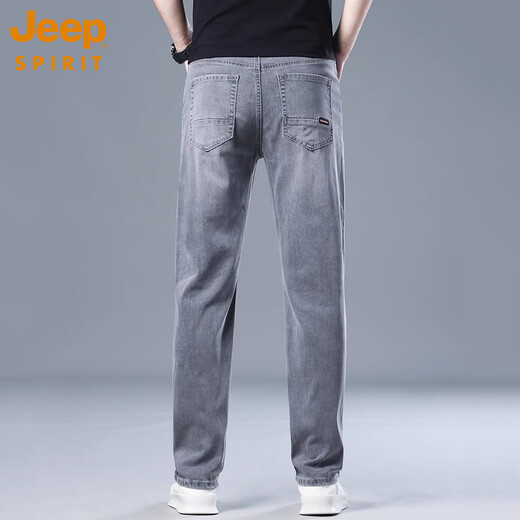 JEEP SPIRIT高端浅灰色冰丝牛仔裤男士夏季薄款修身直筒男裤夏天弹力长裤子男 T110浅灰色 31