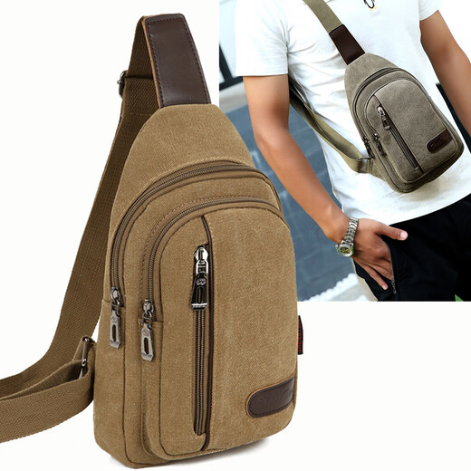 Cool Kangaroo KQ Bag 2025 Новая мужская сумка для грудной клетки Canvas Bag Сумка мужская сумка для плеча на плечо корейская маленькая рюкзак повседневная сумка для талии коричневая оксфордская ткань (с отверстием для наушников) 9903