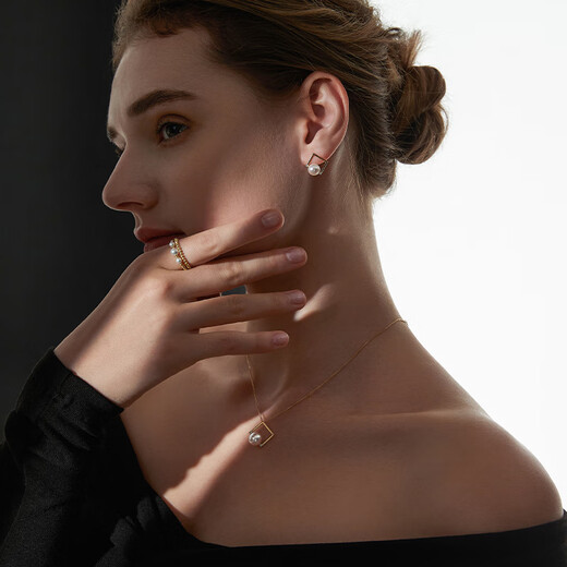 BEAUFINA Jewelry Unlimited Finger Size 18k Gold Akoya Seawater Pearl Spring Ring Niche Design Hand Accessories Simple and Fashionable Seawater 5-5.5mm/Pearl Ring (3 pieces)