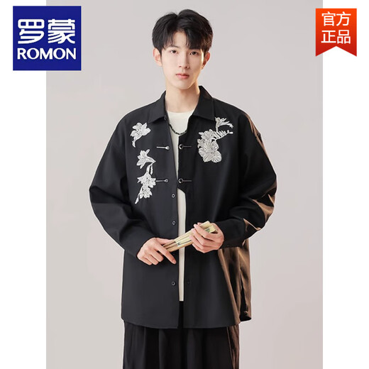 罗蒙（ROMON）国风男士衬衫订婚衣服新中式男装古风白衬衣盘扣上衣刺绣外套 象牙白 XL