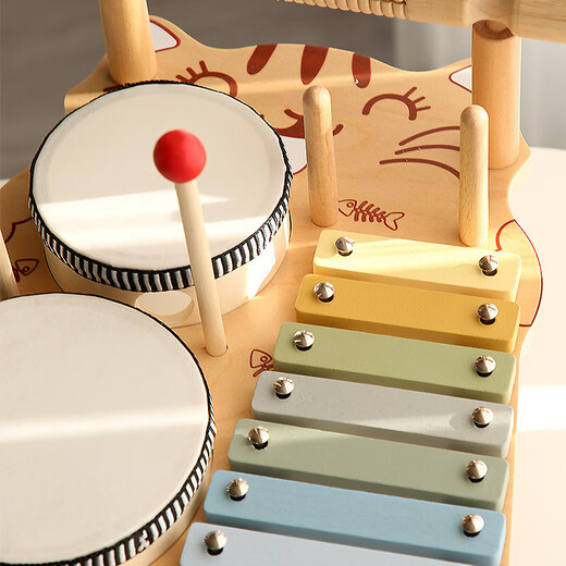 Yunya Children's Music Enlightenment Toys Montessori Early Education Wooden Orff Percussion Instrument Drum Birthday Gift Kitten Music Station (Iron Piano Film)