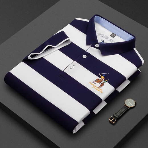 Gy Goldlion Jinli Lasheng Lifa 2025 Été Nouveau T-shirt à manches courtes pour hommes à manches courtes Ménilènes Été Stripes de revers Business 3882 Green M