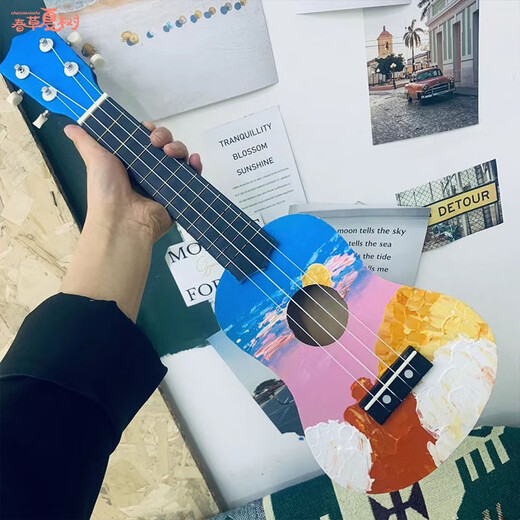 OTHER元旦礼物组装尤克里里diy小吉他手工制作材料包木质彩绘涂鸦活动 大号滑板+12色颜料送画笔调色盘 21英寸