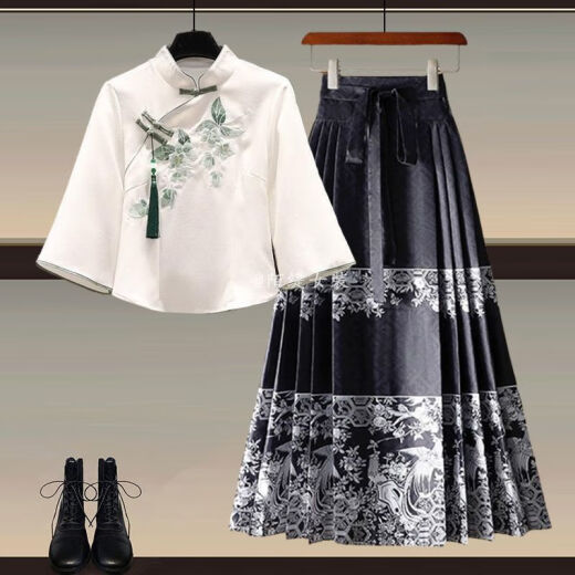 GTYUWVG薄荷绿曼波风新中式汉服上衣连衣裙女2025春夏新款国风马面裙套装 汉服上衣+1289粉色马面裙两件套 3XL  建议160-180斤