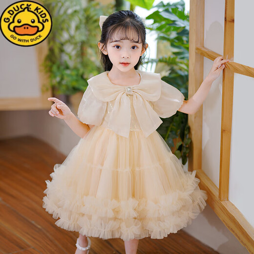 G. DUCKKIDS小黄鸭公主裙女童夏季2025新款儿童洋气礼服蓬蓬裙小女孩蝴蝶结裙 2601粉色【送头饰】 130 cm