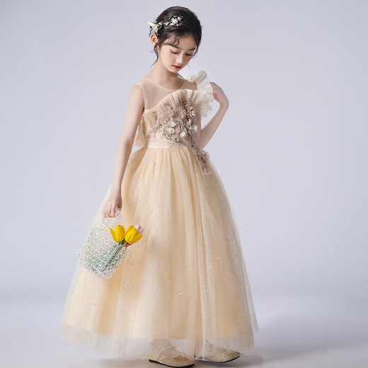 萝卜呗呗（LUOBOBEIBEI）女童礼服连衣裙小女孩公主裙花童婚纱裙钢琴演出服 黄色裙子  140