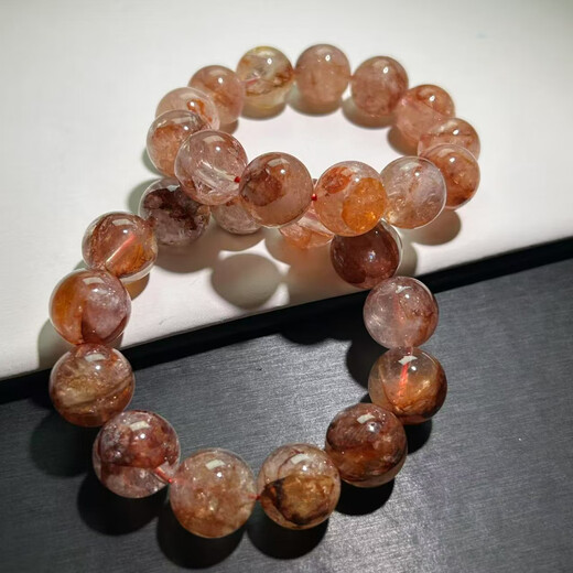 优束天然胶花手串水晶手链女男黄浇花红胶花小树胶花金黄锦鲤胶花水晶 JH14118 珠径约14+mm