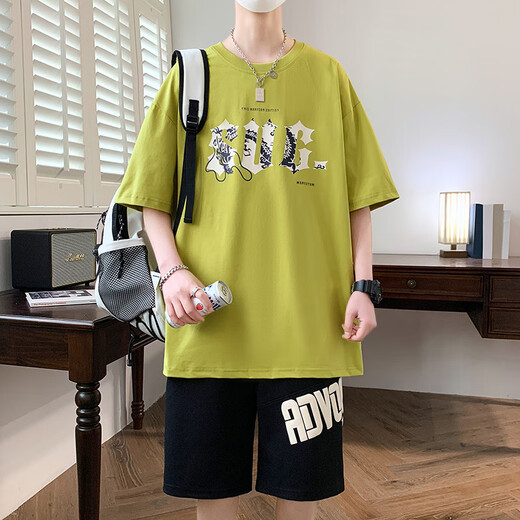 奥计高中生夏季潮男短袖t恤1215岁青少年帅气运动风 D3527-5红色(短袖+短裤) M (80-95斤左右)