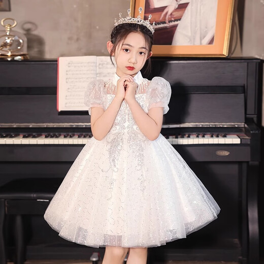 
Annie Youer girls princess dress dress children's high-end fashionable summer girl princess skirt puffy tulle skirt white 130