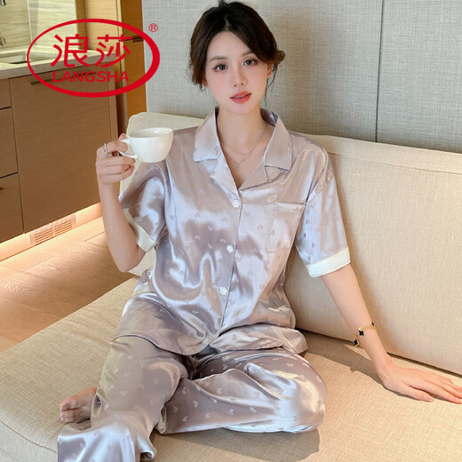 Langsha Love Amor Print Pajamas Summer Summer Fino Cool Silk Silk Slewer Sweet Watser Ropa para la ropa se puede usar fuera de YFY-9905 [pantalones de manga corta] L [sugerido 100-120 Jin [Jin equivale a 0.5 kg]]