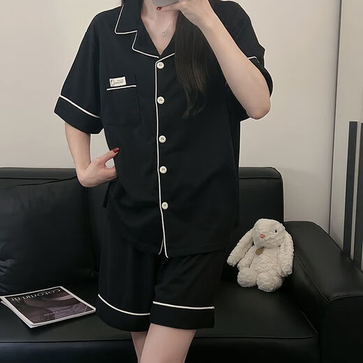 
Catman (MiiOW) Korean version simple solid color pure cotton pajamas women's short-sleeved shorts summer high-end two-piece dormitory home clothing set 9905# dark gray M 80-100Jin [Jin equals 0.5 kg]