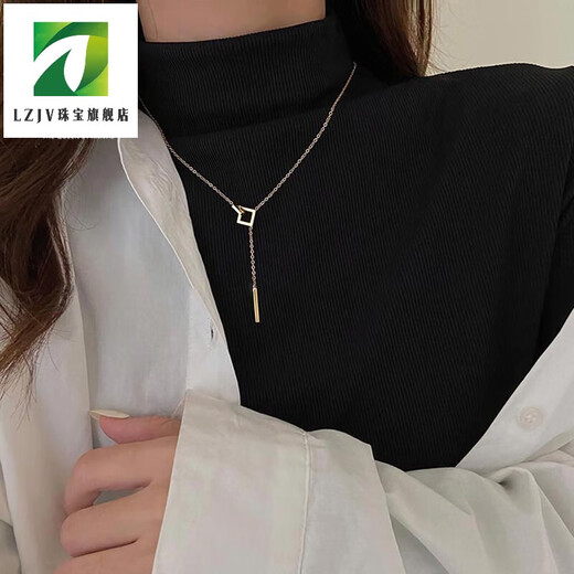 LZJV plated 18K gold geometric square necklace for women's Chinese Valentine's Day gift new style not easy to fade clavicle chain fashion pendant sweater