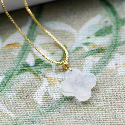Wei Ci 18k gold plated natural Burmese jadeite A-grade ice four-leaf clover pendant pendant high-end light luxury necklace jade