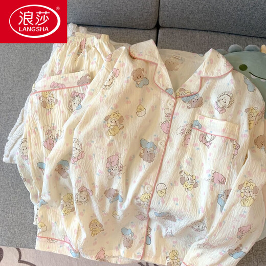 浪莎（LangSha）mikko睡衣女款春秋季纯棉纱布长袖长裤ins日系可爱夏季家居服套装 826#彩色爱心#【长袖+长裤】 M 【建议80-100斤】