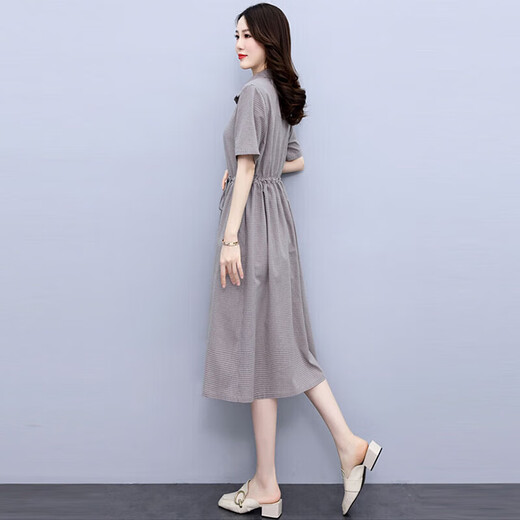 OLJ轻奢品牌亚麻衬衫裙连衣裙女2025年夏季新款收腰显瘦气质裙子 米灰色