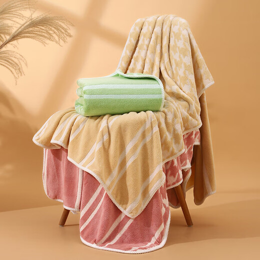 Children's bath towel coral velvet larger thickened jacquard houndstooth large bath towel towel absorb water soft quick drying adult 9214-pink 90*170cm 1 piece