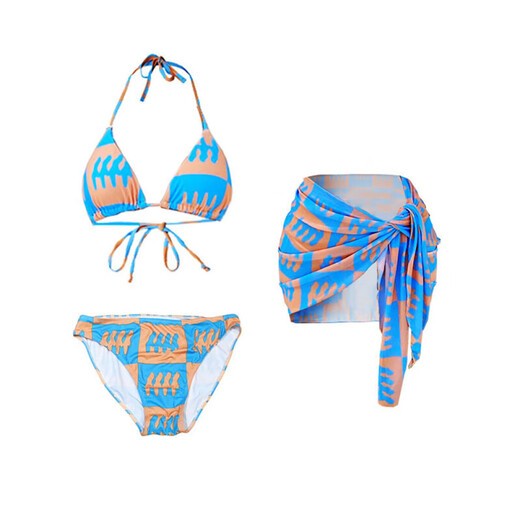 CEENIU Swimsuit Women's Bikini Summer Covers Flesh, Looks Thin and Sexy Pure Lust Style Internet Celebrity Style Split Three-piece Set Sanya Holiday Style Orange Blue (Three-piece Set) L Recommendation 100-115