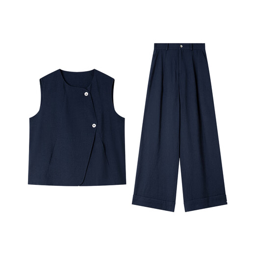 Vanchiman Design Traje de moda de chaleco de color sólido para mujeres 2025 Summer Nuevo pantalones de pierna ancha Set M9759 Royal Blue XL
