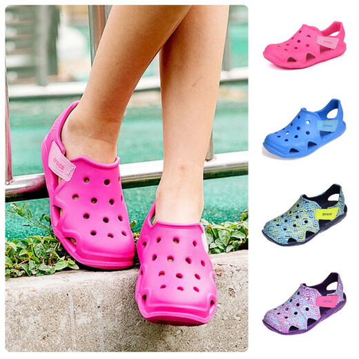 Crocs (Crocs) Sandales d'été Sandales Chaussures de trou léger Crocs Parent-Child Beach Shoes Flagship officiel Authentic 203072-4O5 Blue Flashing Style 22 -23 (C6) 130 mm