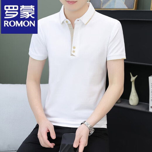 罗蒙polo衫男士短袖t恤夏季潮牌商务休闲有领上衣服男装翻领半袖体恤 黑色 QY723 M