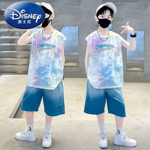 迪士尼（Disney）儿童装男童夏装无袖背心套装新款夏季中大童男孩运动帅气夏款 TZK693-绿色套装 120 建议身高110-120厘米