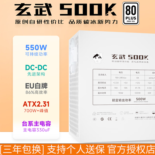 Yichenyu Xuanwu 500Kill bewertet 500 W Spitze 700 W DC-DC-Super-Core-Last-Netzteil 80PLUS White-Label-zertifiziertes Staub-Regen-DIY-Panzer-Attentäter-Desktop-Computer-Netzteil Xuanwu 500 K weißes White-Label-Spitzen-700 W mit Wechselstromleitung