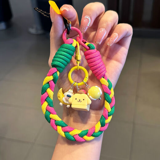 Youmipa cute ins mobile phone lanyard short hand-held woven wrist pendant durable cartoon hanging chain strong mobile phone chain black kulomi + woven bracelet black and white grid black card strip small black rope