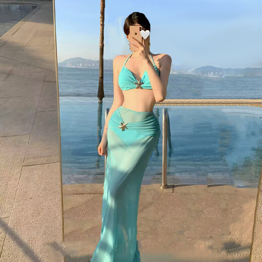 
Ershan Ji Bikini Swimsuit Women's Summer Sexy Hot Spring Three-Point Backless Belly Covering Belly Slimming Beach Long Skirt on the Beach. Sky Blue Swimsuit (Waist Chain is Shooting Props) L ​​Recommended 110-125 Jin [Jin equals 0.5 kg]