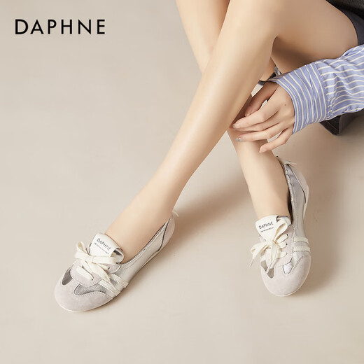 Daphne shallow mouth ballet dance shoes for women flat low heel lightweight commuter breathable sports casual shoes Silver 38