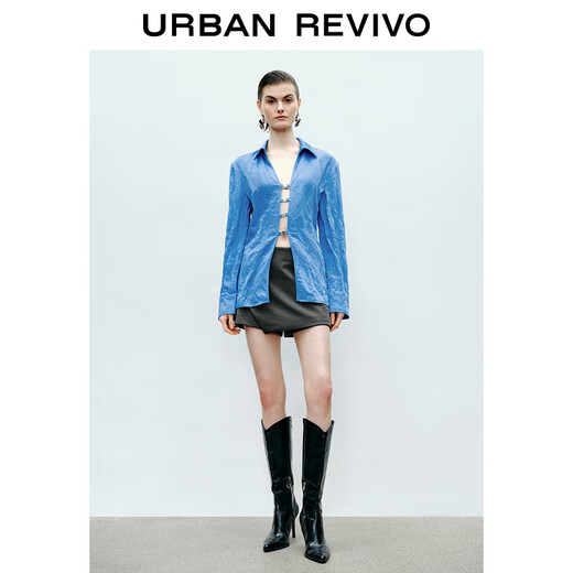 UR2025 Spring New Women's Gray Commuting Temperament Fake Two-piece High Waist Shorts UWM650020 Dark Gray Gray (Short) S