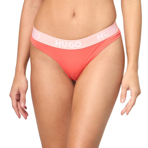 HUGO BOSS Men's Bold Logo Cotton Stretch Thong, Pink, S Pink S
