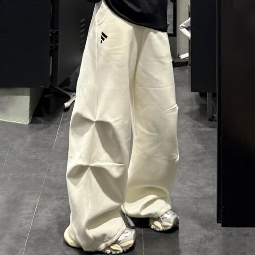 迪卡侬（DECATHLON）男女新款宽松阔腿裤针织运动休闲裤子长裤JW9721 象牙白JW9721 S