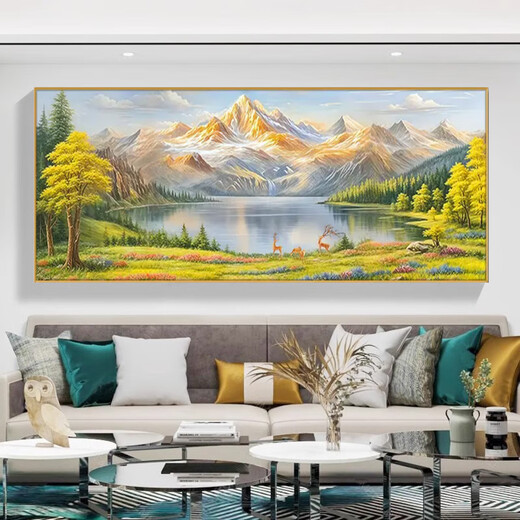办公室山水画新中式国画高档会客厅挂画客厅装饰画中堂壁画晶瓷画 SLH-9793 鸿运常驻 横宽140*竖高60cm 黑框经典+35mm