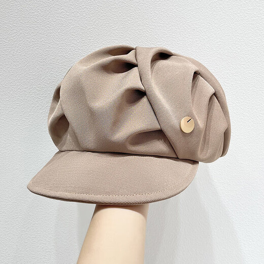 Hat Korean short-brim beret cloud octagonal hat for women autumn thin large head circumference versatile hat trendy black