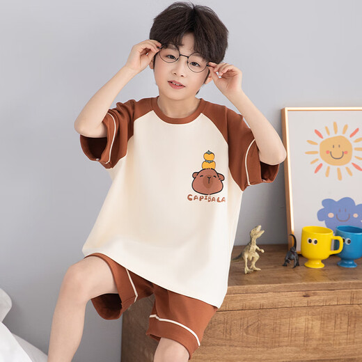 浪莎（LangSha）儿童睡衣男童夏季短袖薄款纯棉家居服小男孩夏天中大童学生套装 LT690 160 建议150-160CM/80-95斤
