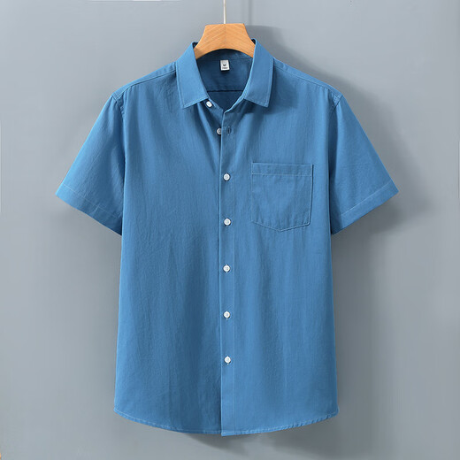 100% pure cotton American heavy short-sleeved shirt men's summer solid color lapel work casual white shirt 1502 bean paste red pocket 3XL (170-190Jin[Jin equals 0.5 kg])