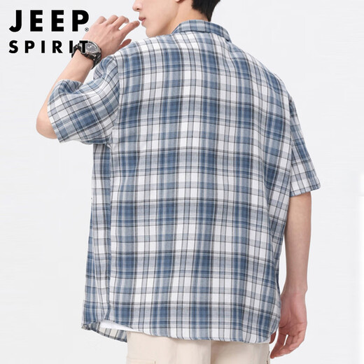 JEEP SPIRIT吉普衬衫男短袖夏季休闲格子衬衣男士外套男装凉感上衣服高端半袖