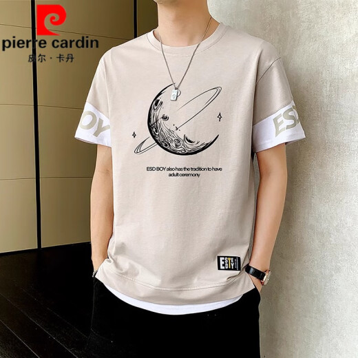 皮尔卡丹（pierre cardin）纯棉短袖t恤男夏季潮牌薄款圆领半袖体恤青少年潮流假两件上衣服 9196白色 L (约105~120斤可穿)